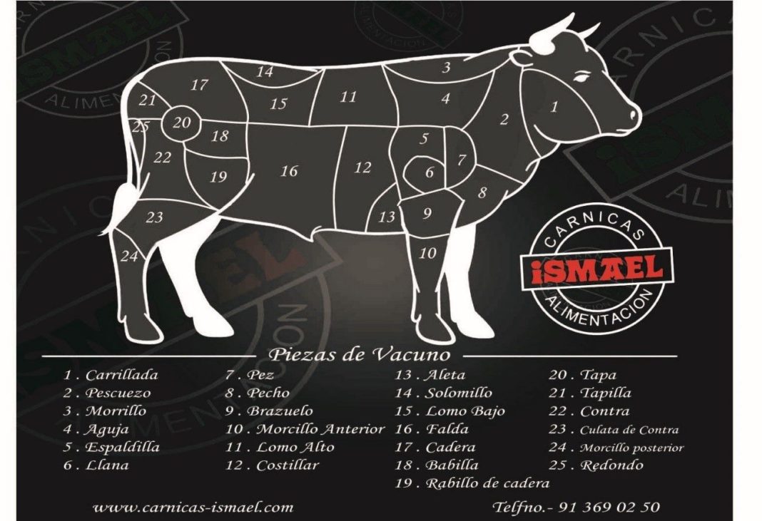 Las Partes De La Ternera Cárnicas Ismael Muestra De Dónde Procede Cada Pieza 1763