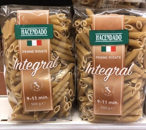 Pasta integral Mercadona Hacendado, saludables