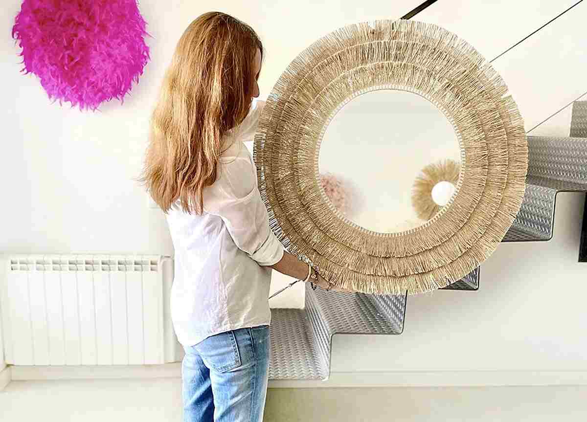 Espejo redondo de pared con flecos de yute, Espejo decorativo boho, Espejo  decoración pared, Espejo redondo de yute MIRROR JUTE II -  España