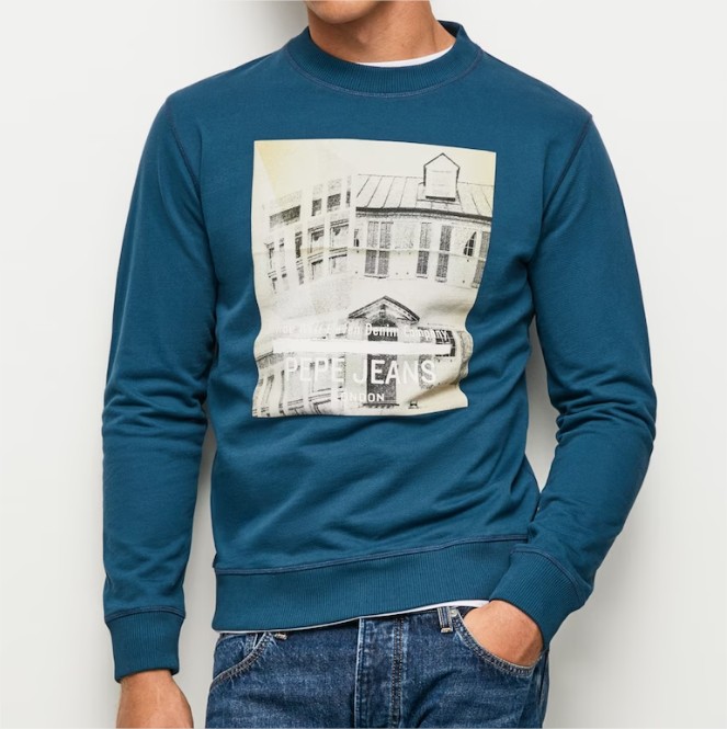 Sudadera de hombre color azul marino con estampado fotográfico el corte ingles