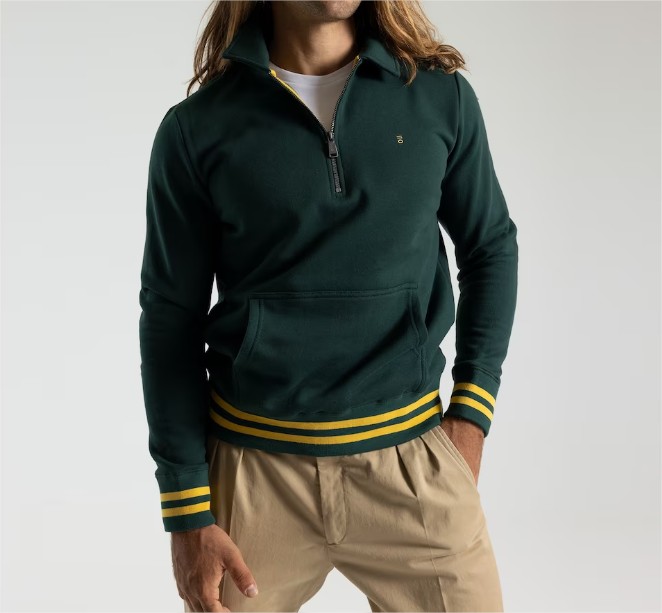 Sudadera de hombre verde con cuello camisero el corte ingles