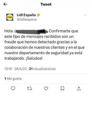 Respuesta de Lidl en Twitter 