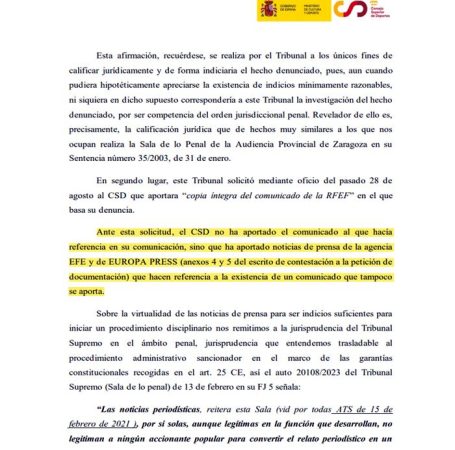 El TAD reprocha al CSD que no aportara toda la información que le requirió sobre el ‘caso Rubiales’