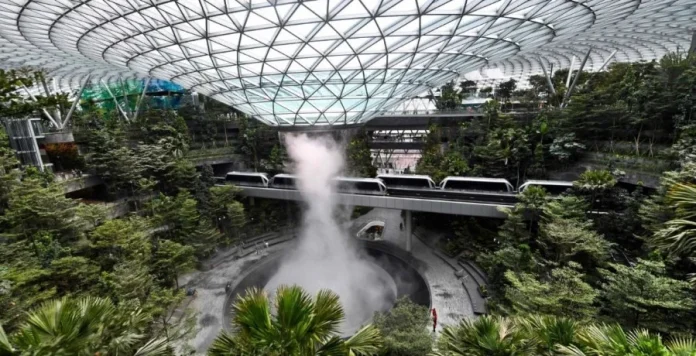 El aeropuerto más increíble del mundo: cascada propia y árboles naturales