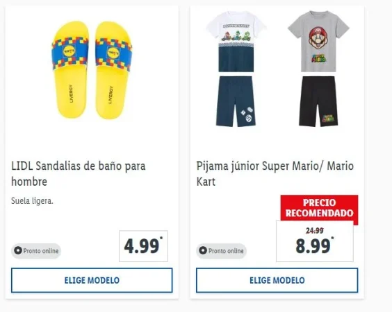 Algunos de los articulos que vende Lidl en la categoria de ropa Merca2.es