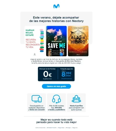 Movistar ofrece un mes gratis Nextory, su servicio de lectura digital de libros y revistas 