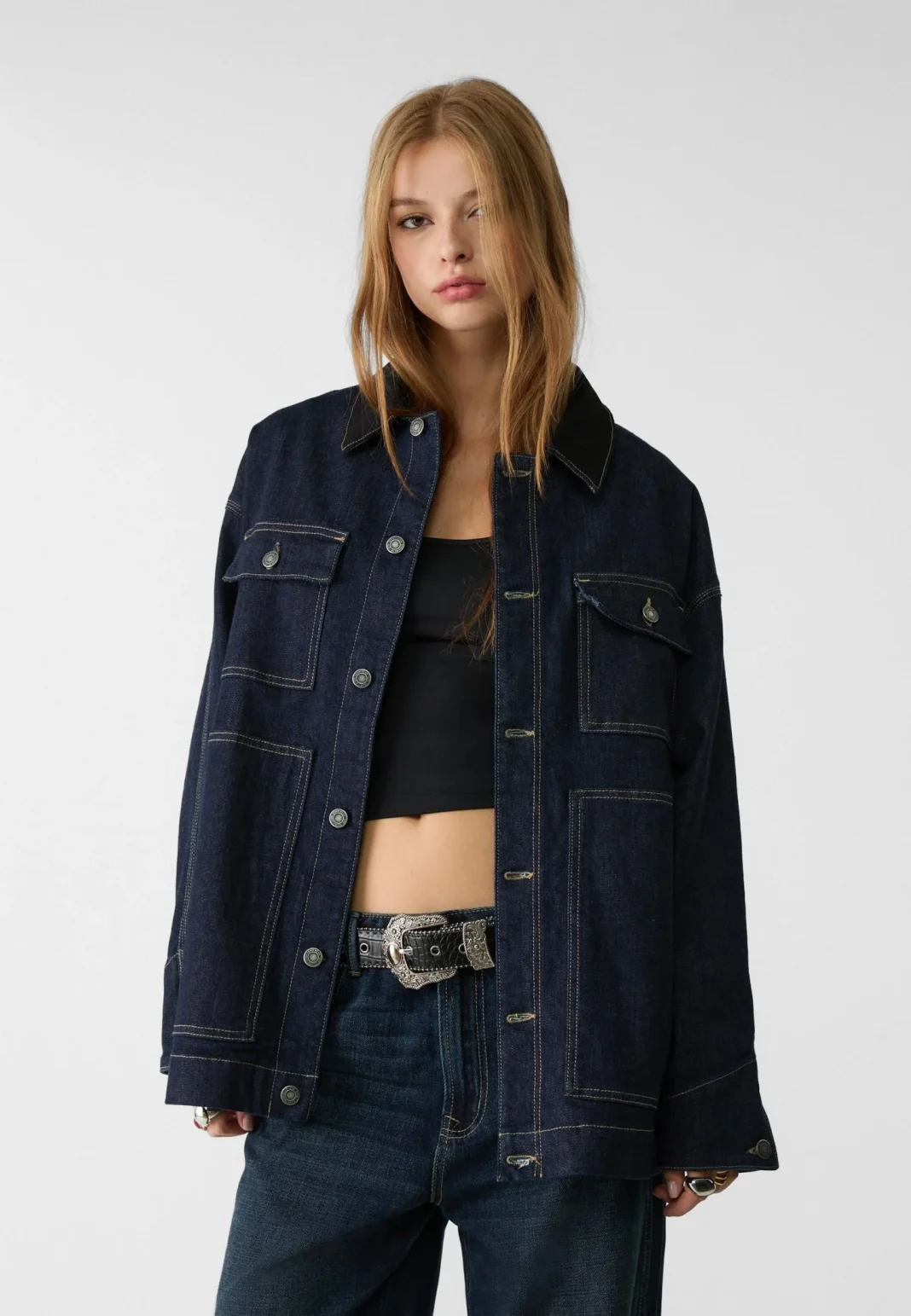 Cazadora denim oversize bolsillos