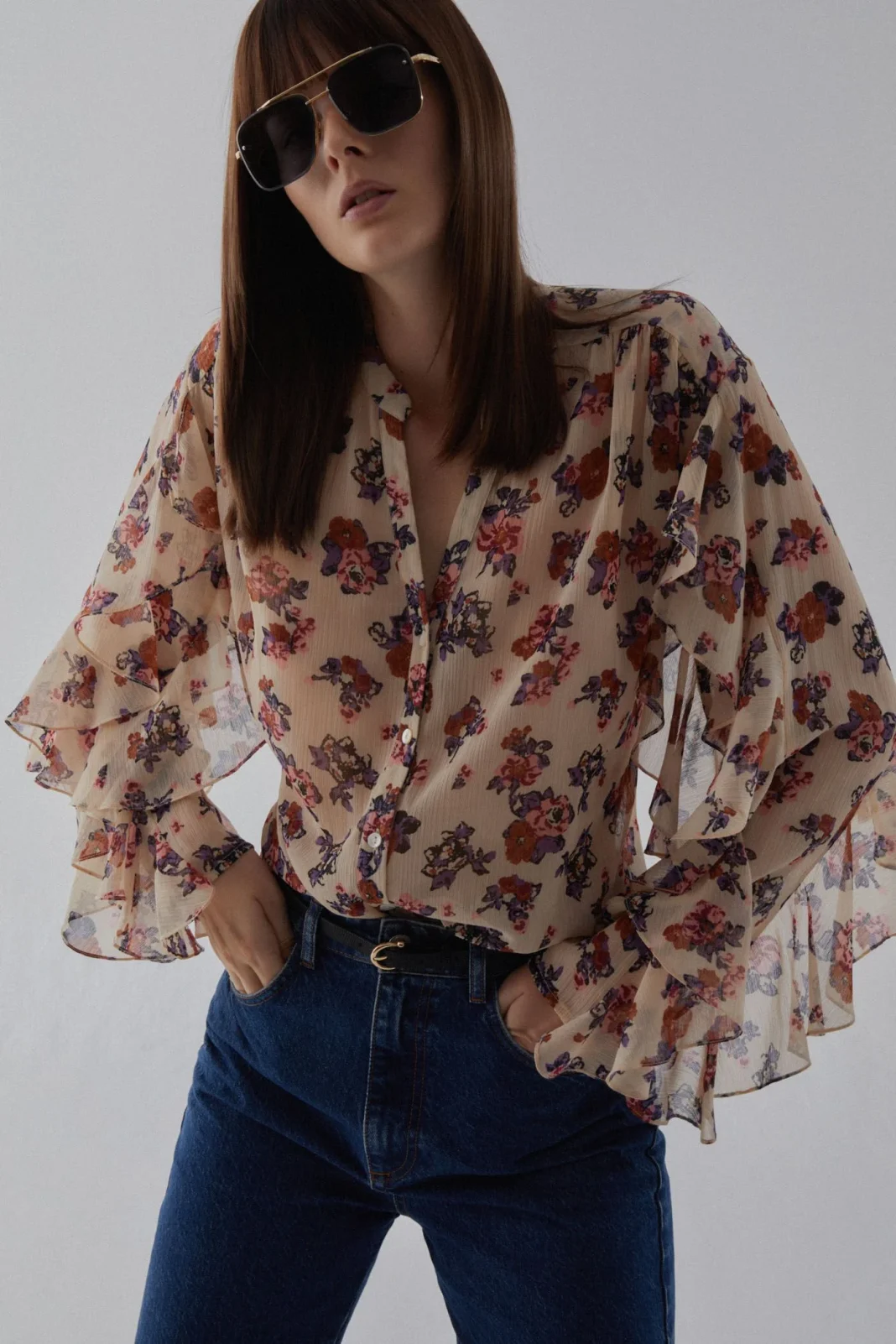 Blusa volantes estampada