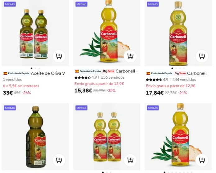 Aliexpress perjudica la estrategia de Dia, Carrefour y El Corte Inglés con el aceite Carbonell