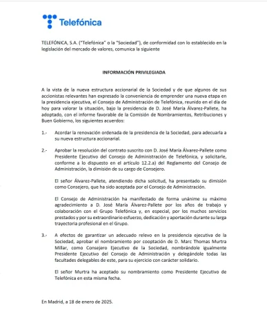 Moncloa releva a Álvarez-Pallete en Telefónica y coloca a Marc Murtra