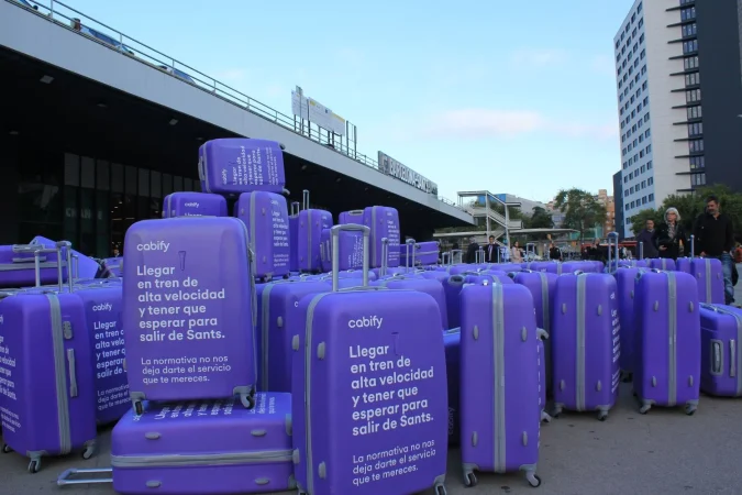 Protesta de Cabify en la estación de Sants de Barcelona. 
Fuente: Agencias